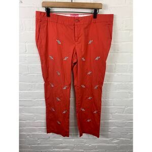 Castaway Women's Nantucket Island Embroidered Pants Flat Front Orange Size 12